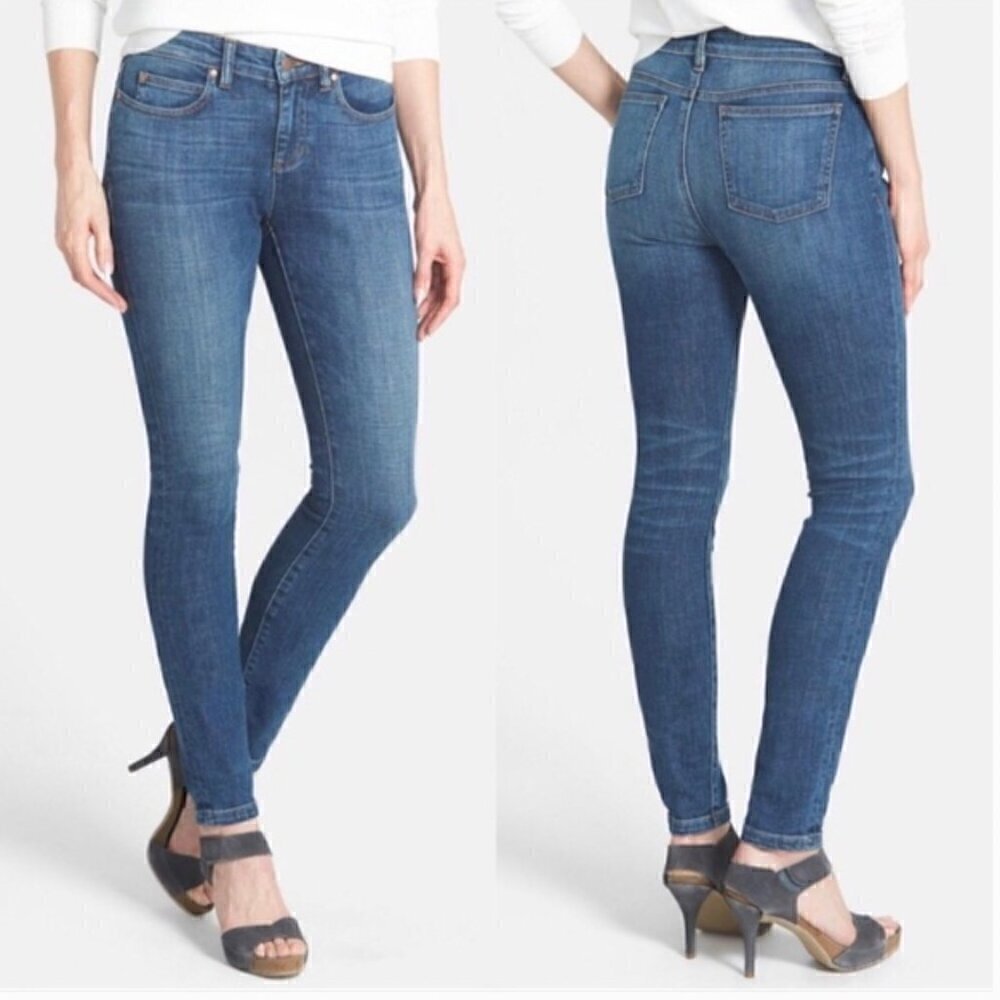 Eileen Fisher Mid-Rise Medium Wash Slim Leg Skinny Jeans Organic Cotton Size 4